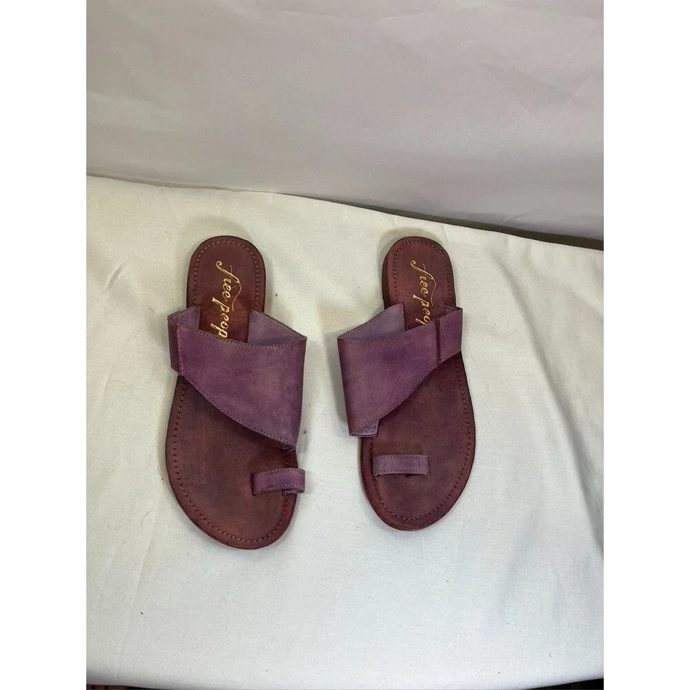 FREE PEOPLE WOMENS PURPLE LEATHER SANDLAS SLIP ON SZ 7